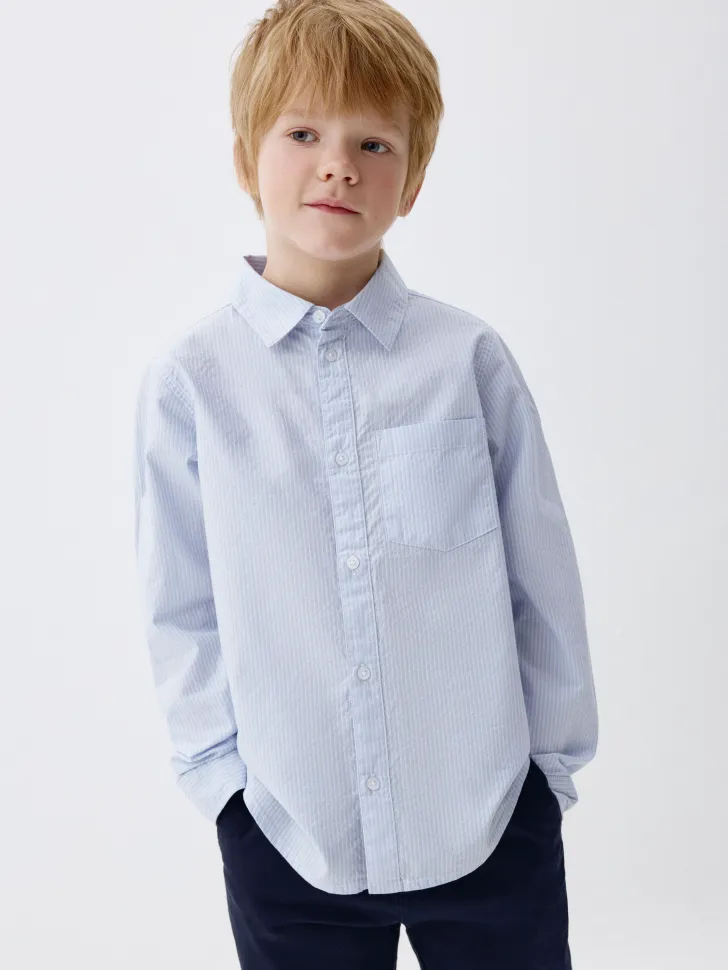 Хлопковая рубашка в полоску для мальчиков, голубой, арт. 3357