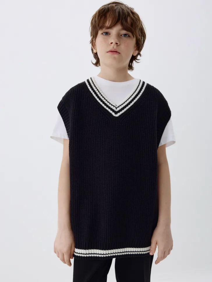 Вязаный жилет детский, синий, арт. 3358