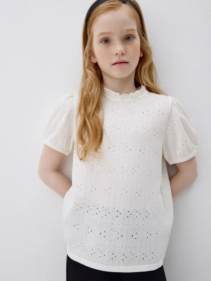 Нарядная трикотажная блузка для девочек, белый, арт. 3361