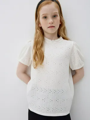 Нарядная трикотажная блузка для девочек, белый, арт. 3361