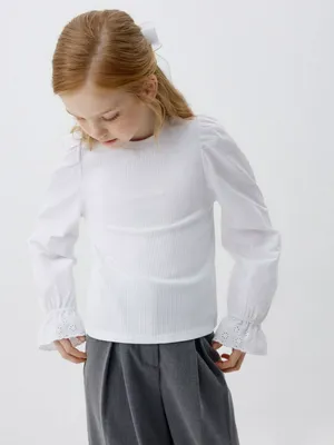 Блузка с пышными рукавами для девочек, белый, арт. 3362