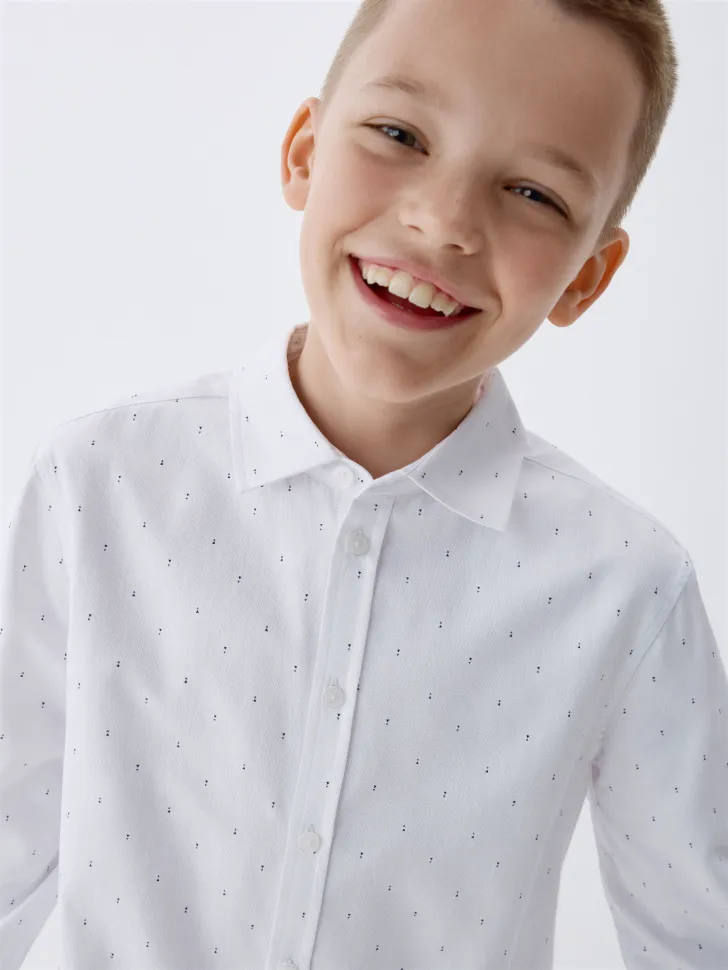 Белая рубашка с принтом для мальчиков, белый, арт. 3363