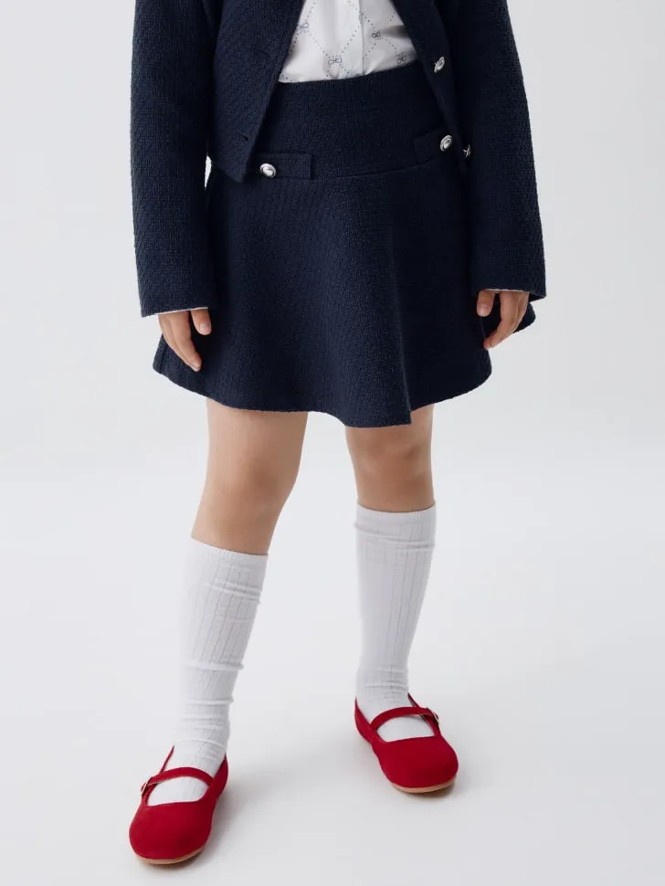 Короткая твидовая юбка для девочек, синий, арт. 3365