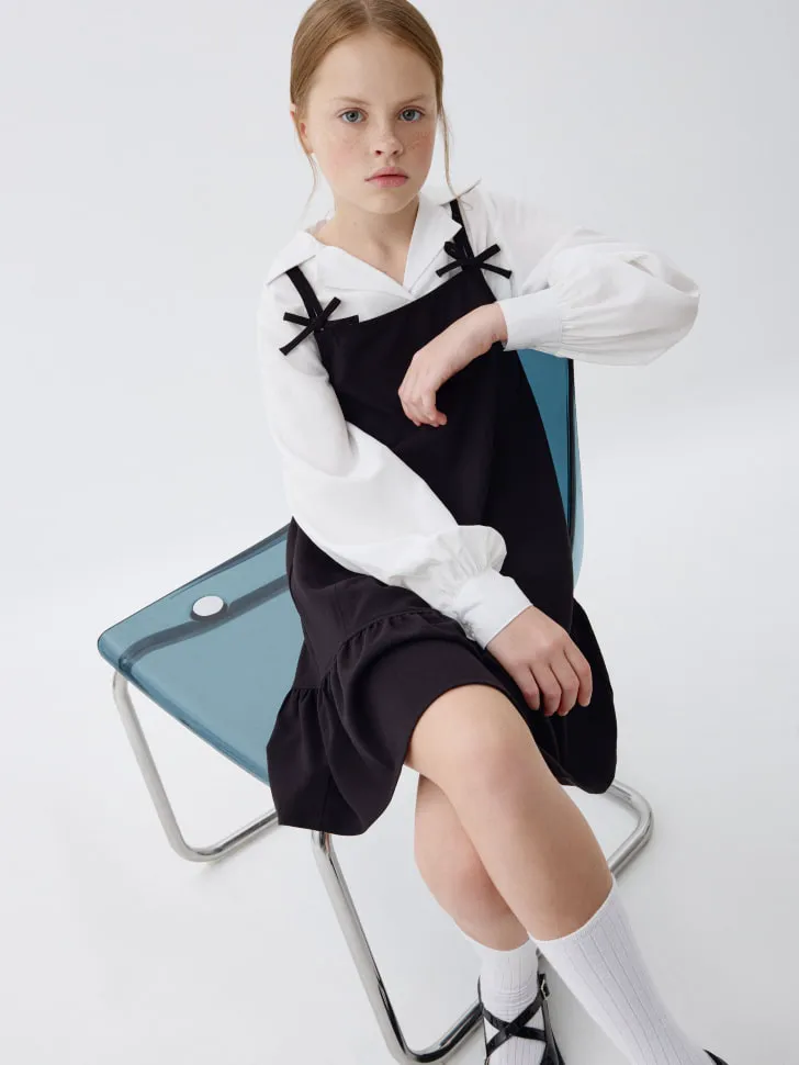 Школьный сарафан с бантиками, черный, арт. 3366