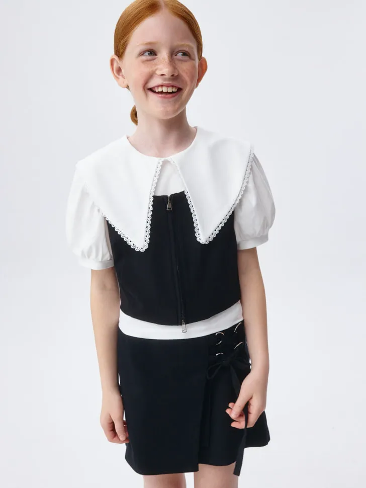 Укороченный жилет на молнии для девочек, черный, арт. 3367