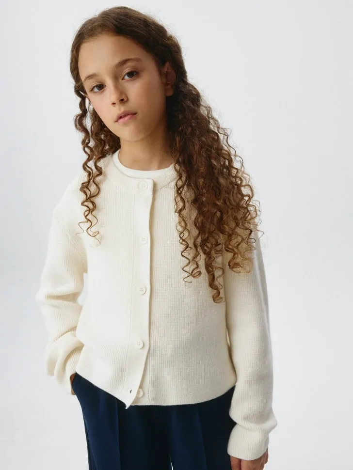 Вязаный кардиган для девочек, белый, арт. 3368