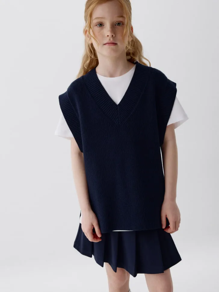 Базовый вязаный жилет для девочек, синий, арт. 3371