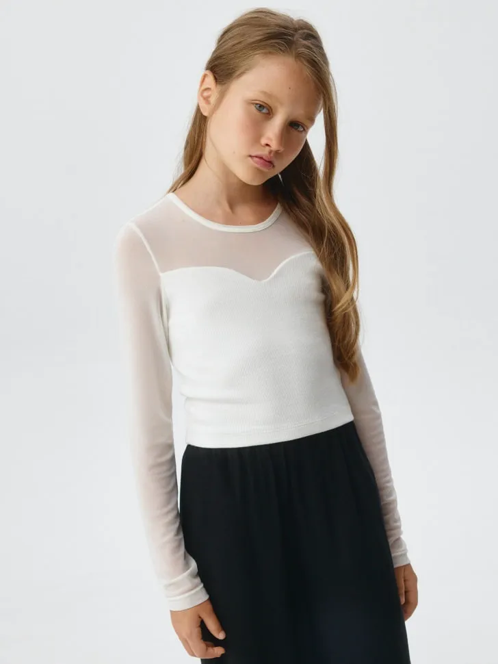 Нарядный лонгслив для девочек, белый, арт. 3372