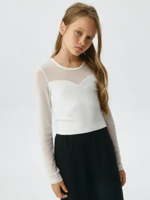 Нарядный лонгслив для девочек, белый, арт. 3372