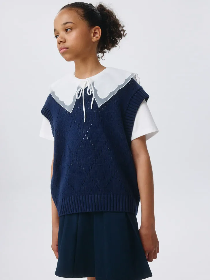 Вязаный жилет оверсайз для девочек, синий, арт. 3374