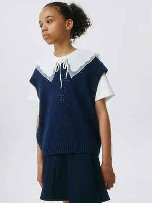 Вязаный жилет оверсайз для девочек, синий, арт. 3374