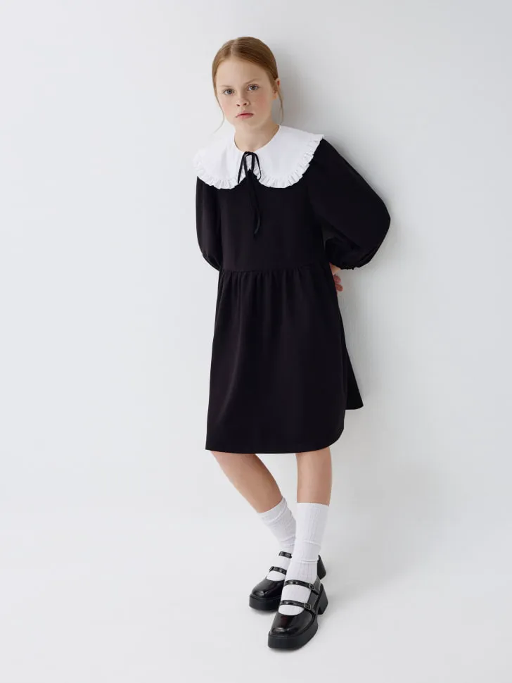 Школьное платье с нарядным воротником для девочек, черный, арт. 3379