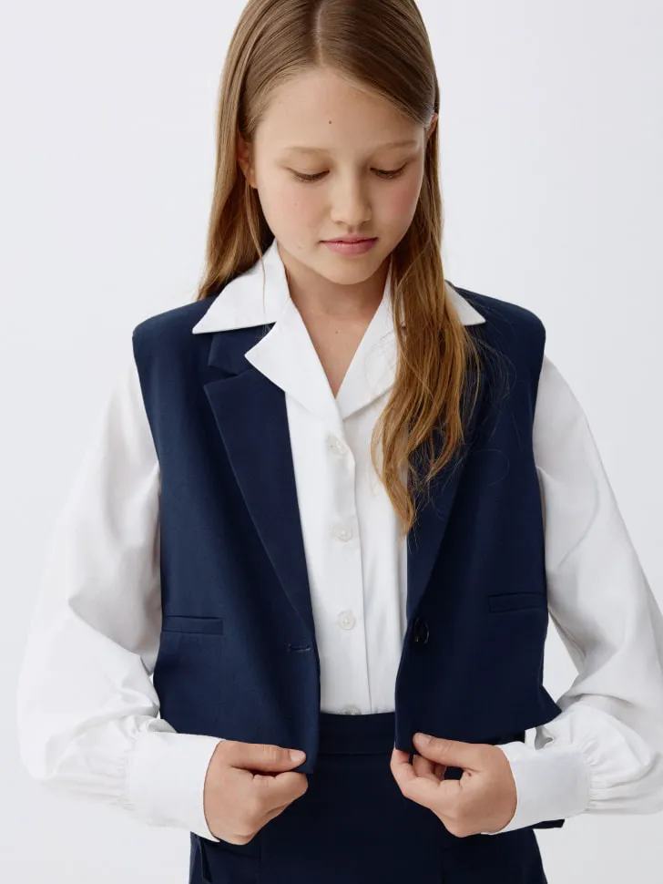 Укороченный школьный жилет для девочек, синий, арт. 3381