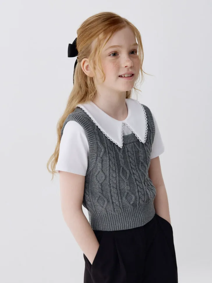 Укороченный вязаный жилет для девочек, серый, арт. 3383