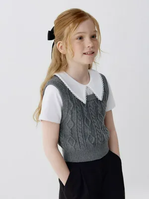 Укороченный вязаный жилет для девочек, серый, арт. 3383