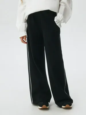 Широкие брюки с лампасами для девочек, черный, арт. 3385