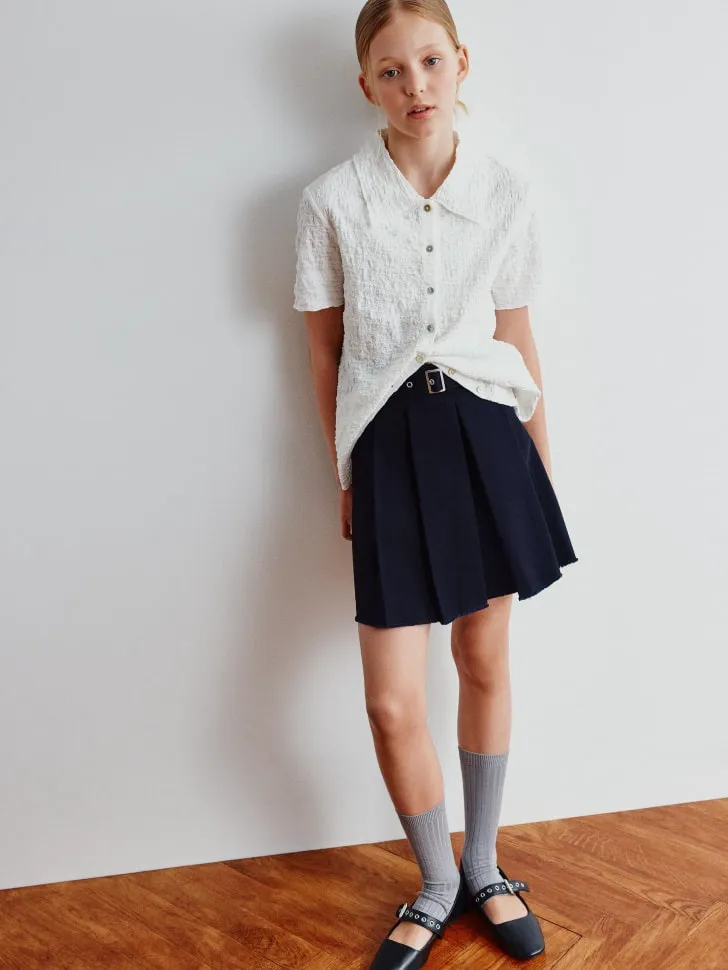 Твиловая мини юбка в складку для девочек, синий, арт. 3390