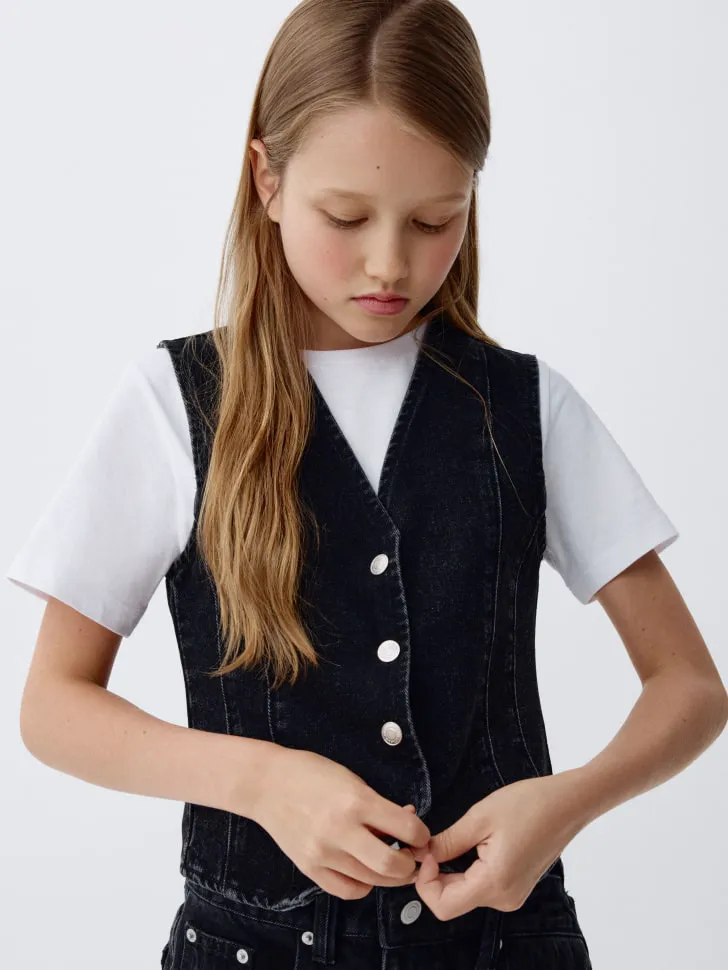 Джинсовый жилет для девочек, серый, арт. 3391