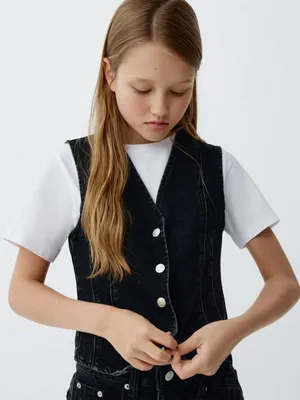 Джинсовый жилет для девочек, серый, арт. 3391