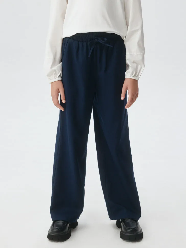 Широкие брюки на резинке для девочек, синий, арт. 3400