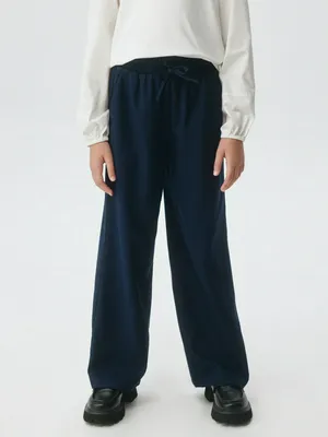 Широкие брюки на резинке для девочек, синий, арт. 3400