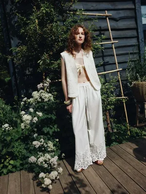 Брюки SELA широкие с кружевом, бежевый, арт. 34014