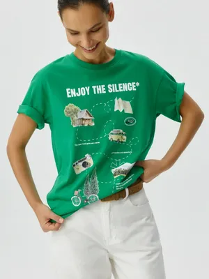 Женская футболка оверсайз SELA с принтом, зеленый, арт. 34015