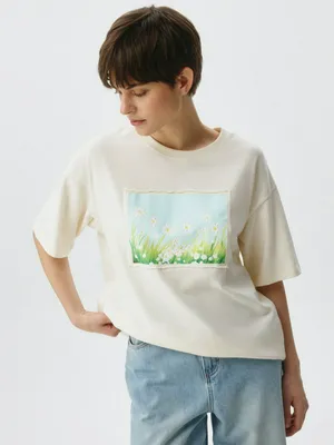 Футболка оверсайз SELA с принтом, бежевый, арт. 34026