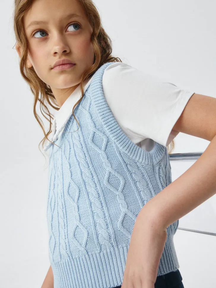 Укороченный вязаный жилет для девочек, голубой, арт. 3403