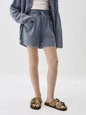 Короткие шорты из муслина для девочек, синий, арт. 34045