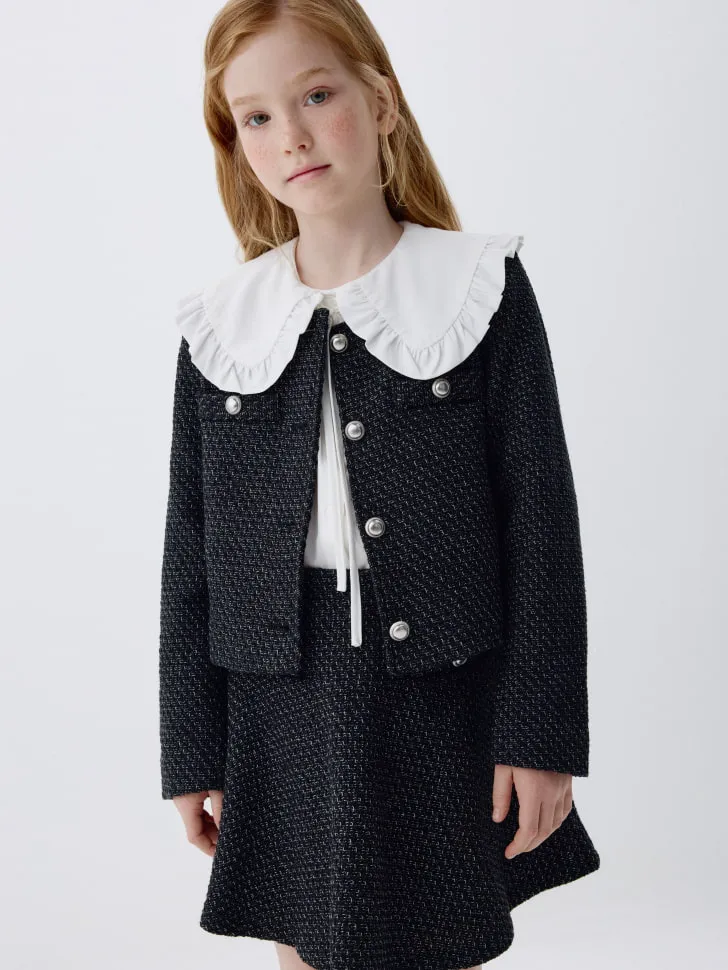 Укороченный твидовый жакет для девочек, серый, арт. 3407