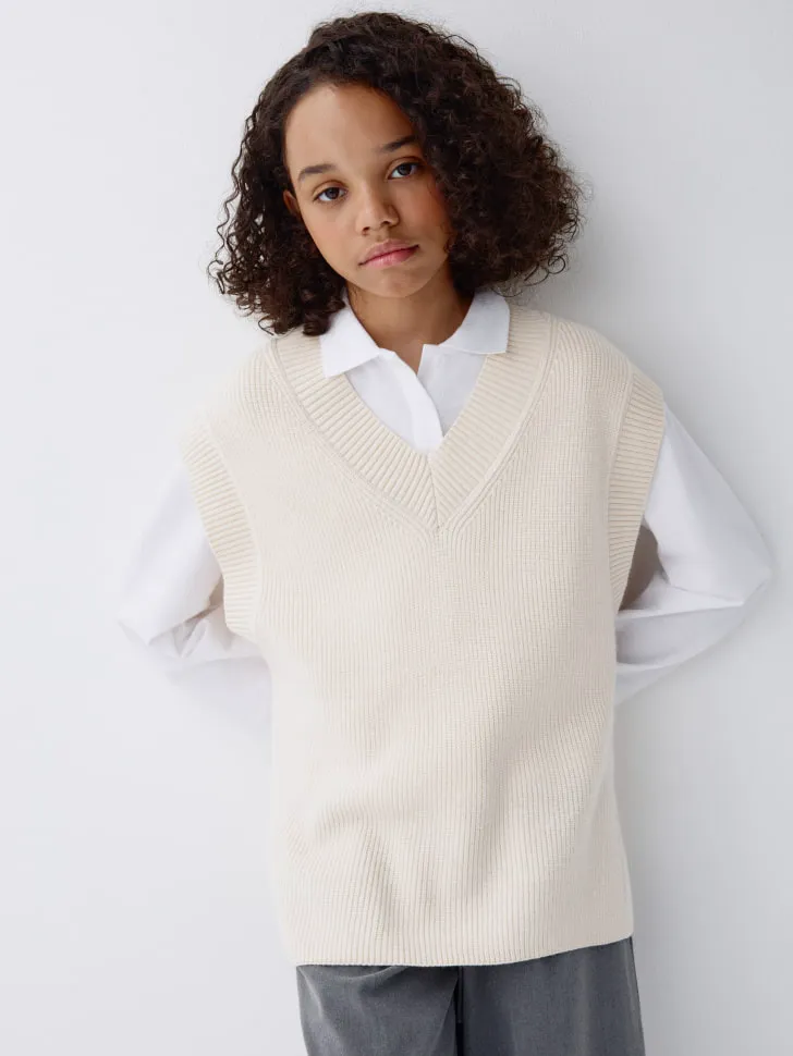 Базовый вязаный жилет для девочек, бежевый, арт. 3409
