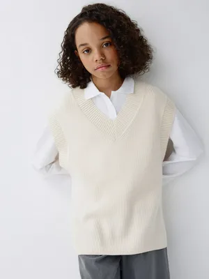 Базовый вязаный жилет для девочек, бежевый, арт. 3409