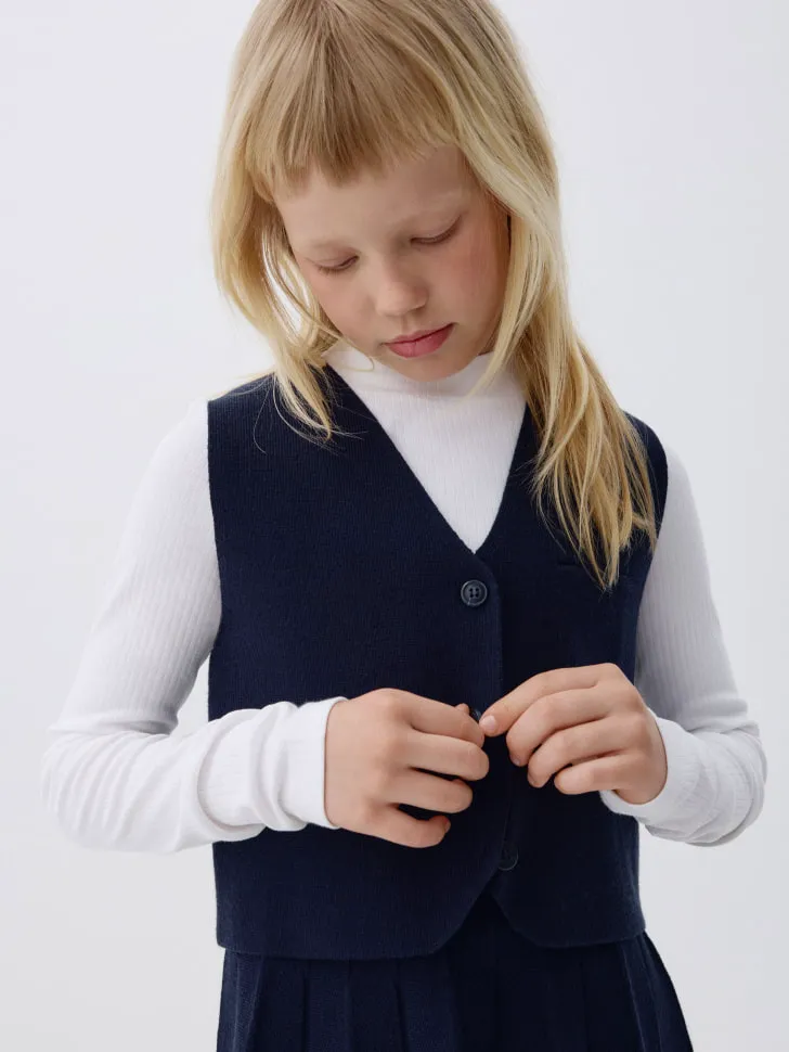 Вязаный жилет на пуговицах для девочек, синий, арт. 3410