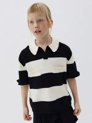 Вязаное поло в полоску для девочек, разноцветный, арт. 3415