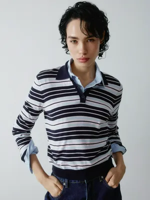 Джемпер-поло Sela в контрастную полоску, арт. 34162