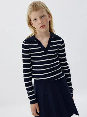 Вязаный джемпер в полоску для девочек, синий, арт. 3417