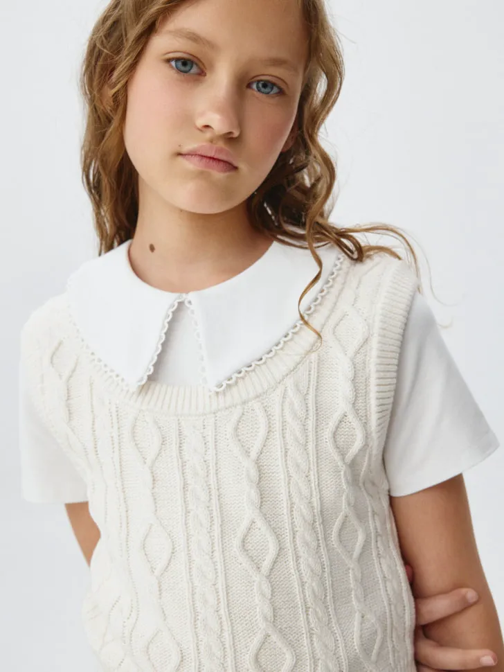 Укороченный вязаный жилет для девочек, бежевый, арт. 3418