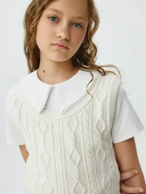 Укороченный вязаный жилет для девочек, бежевый, арт. 3418