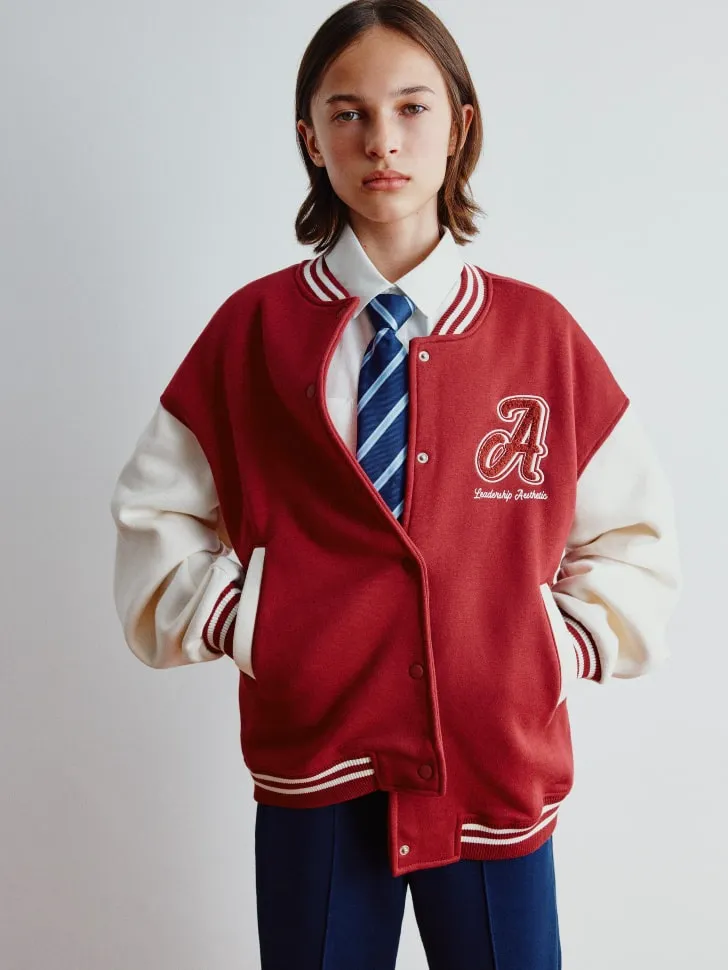 Детский бомбер в стиле преппи, бордовый, арт. 3419