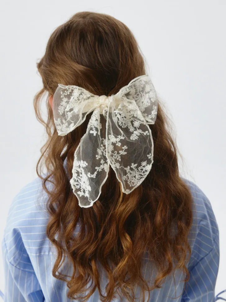 Нарядная резинка для волос с бантом, бежевый, арт. 3424