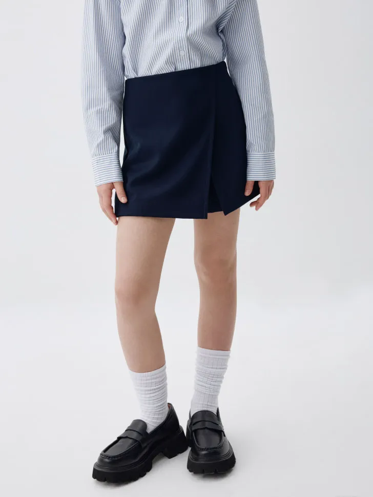 Асимметричная юбка-шорты для девочек, синий, арт. 3428