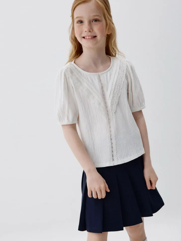 Блузка с коротким рукавом для девочек, белый, арт. 3430