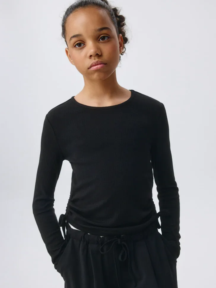 Трикотажный лонгслив в рубчик для девочек, черный, арт. 3431