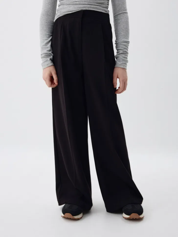 Широкие костюмные брюки для девочек, черный, арт. 3436