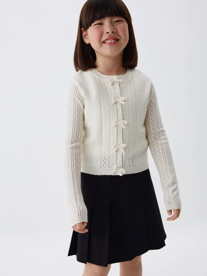 Кардиган с бантиками для девочек, белый, арт. 3437