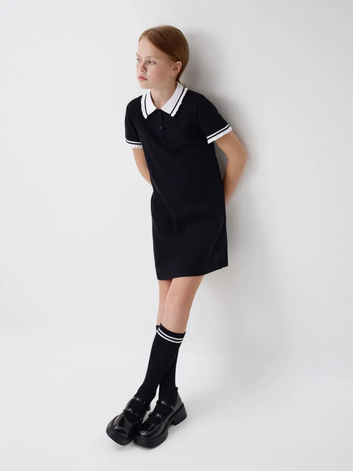 Школьное платье с воротником для девочек, черный, арт. 3439