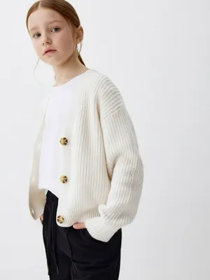 Базовый вязаный кардиган для девочек, белый, арт. 3443