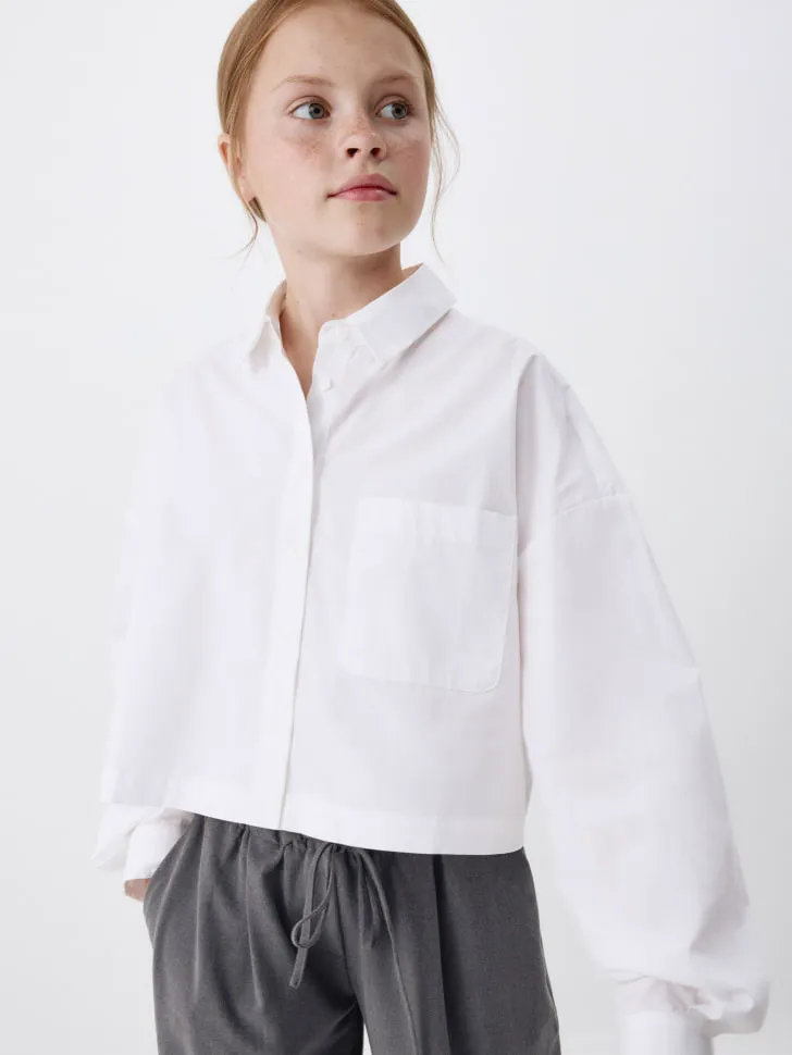 Укороченная рубашка для девочек, белый, арт. 3448