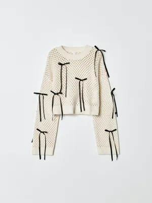 Джемпер Sela укороченный сетка с бантиками для девочек, арт. 34514